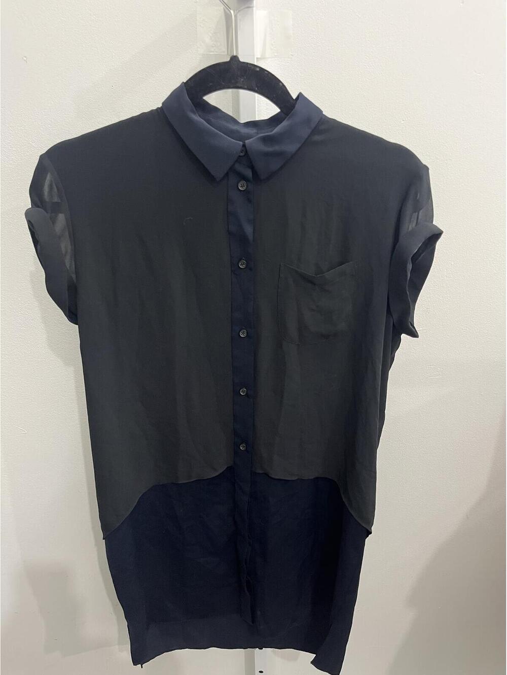 AllSaints Black Sheer Button-Up Shirt Dress